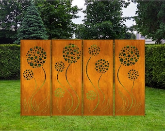 Metal Garden Privacy Screen: Dandelion Design, Outdoor Art Panel