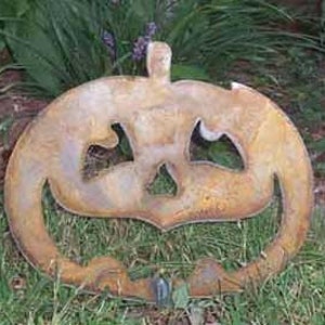 Pumpkin Garden Stake, Jack O Lantern, Outdoor Halloween Decoration, Rustic, Primitive image 1