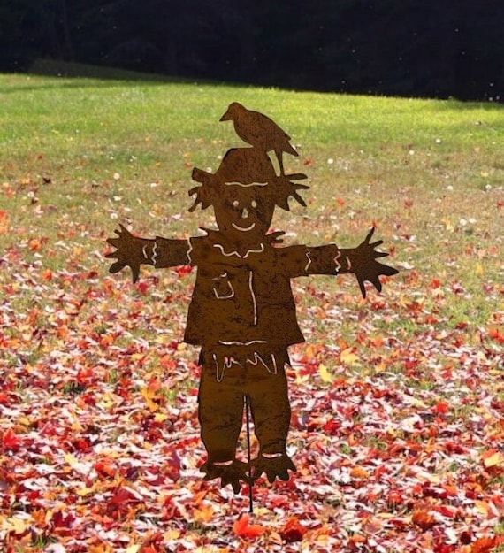 Metall Vogelscheuche Gartenstecker 69,5cm - Vintage Gartendekoration Verrostet Herbsternte