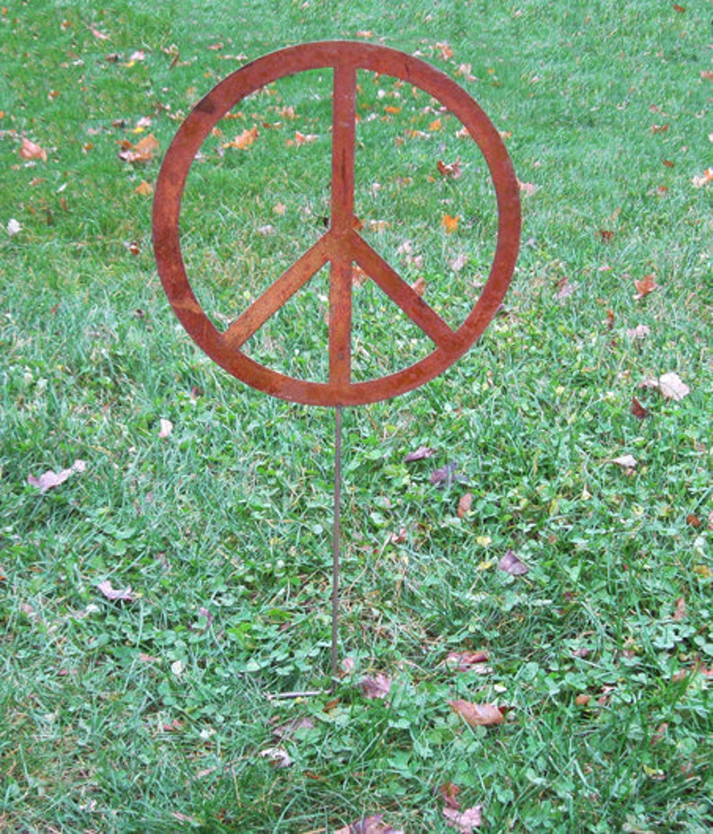 Peace Sign Garden Stake or Wall Art, Garden Art, Mothers Day Garden Gifts, Lawn Ornament, Outdoor Metal Garden Sculpture Decor, Symbol, Zen image 1