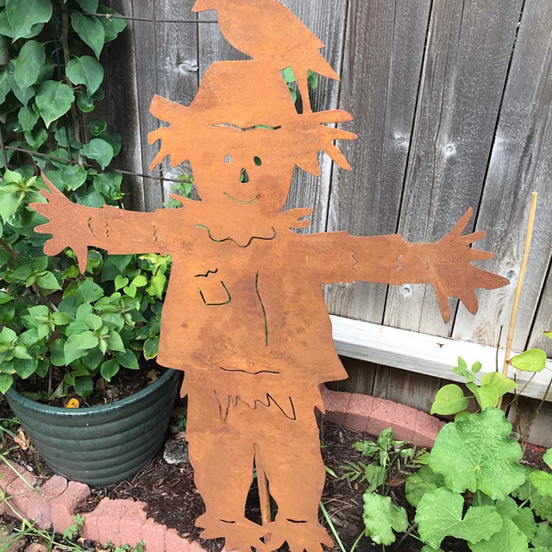 Scarecrow Garden Stake Metal Large Yard Art Garden Art Etsy