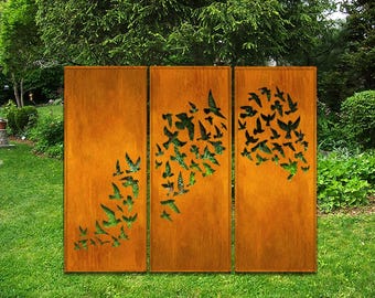 Metal Privacy Screen: Dancing Birds Garden Sculpture, Yard Art