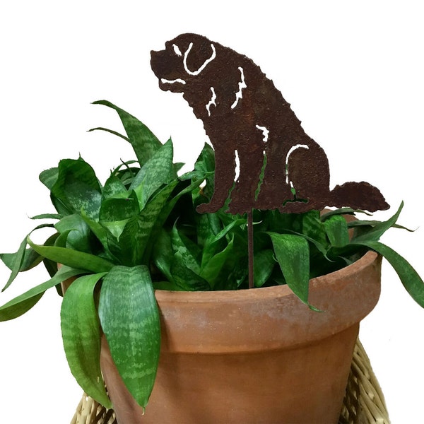 Saint Bernard Plant Marker, Rustic Metal Dog Garden Decor