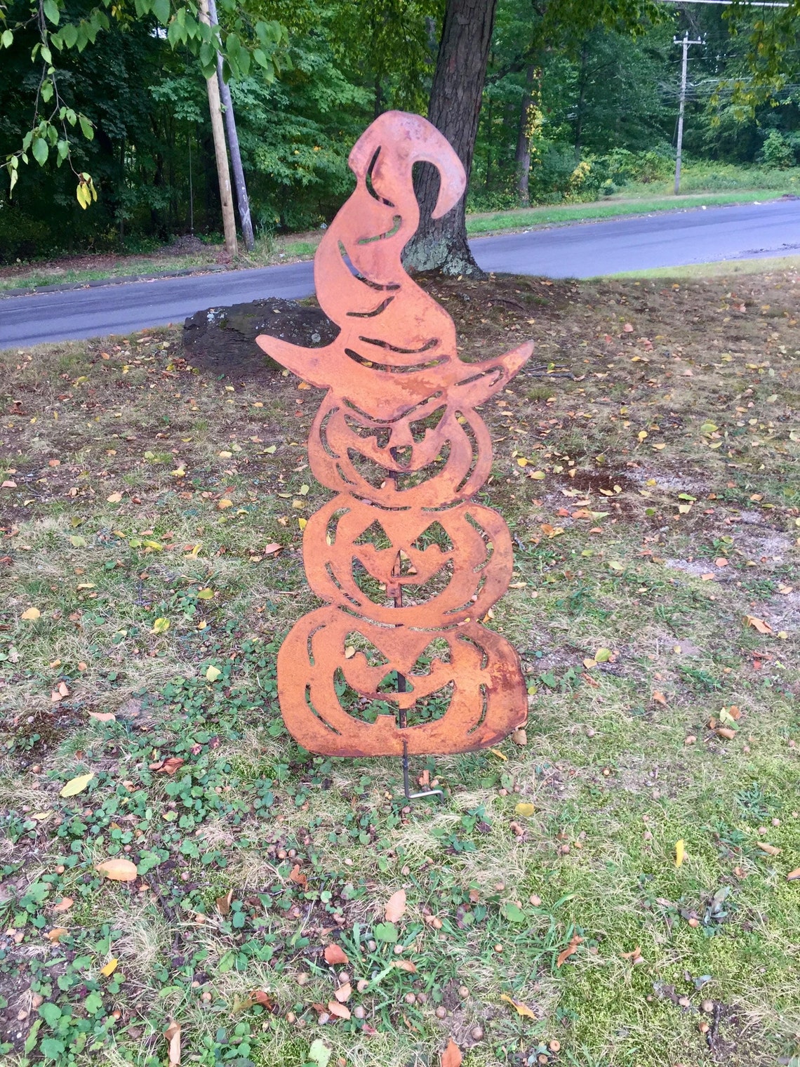 Three Stacked Pumpkins Garden Stake Metal Outdoor Halloween Lawn Decor ...