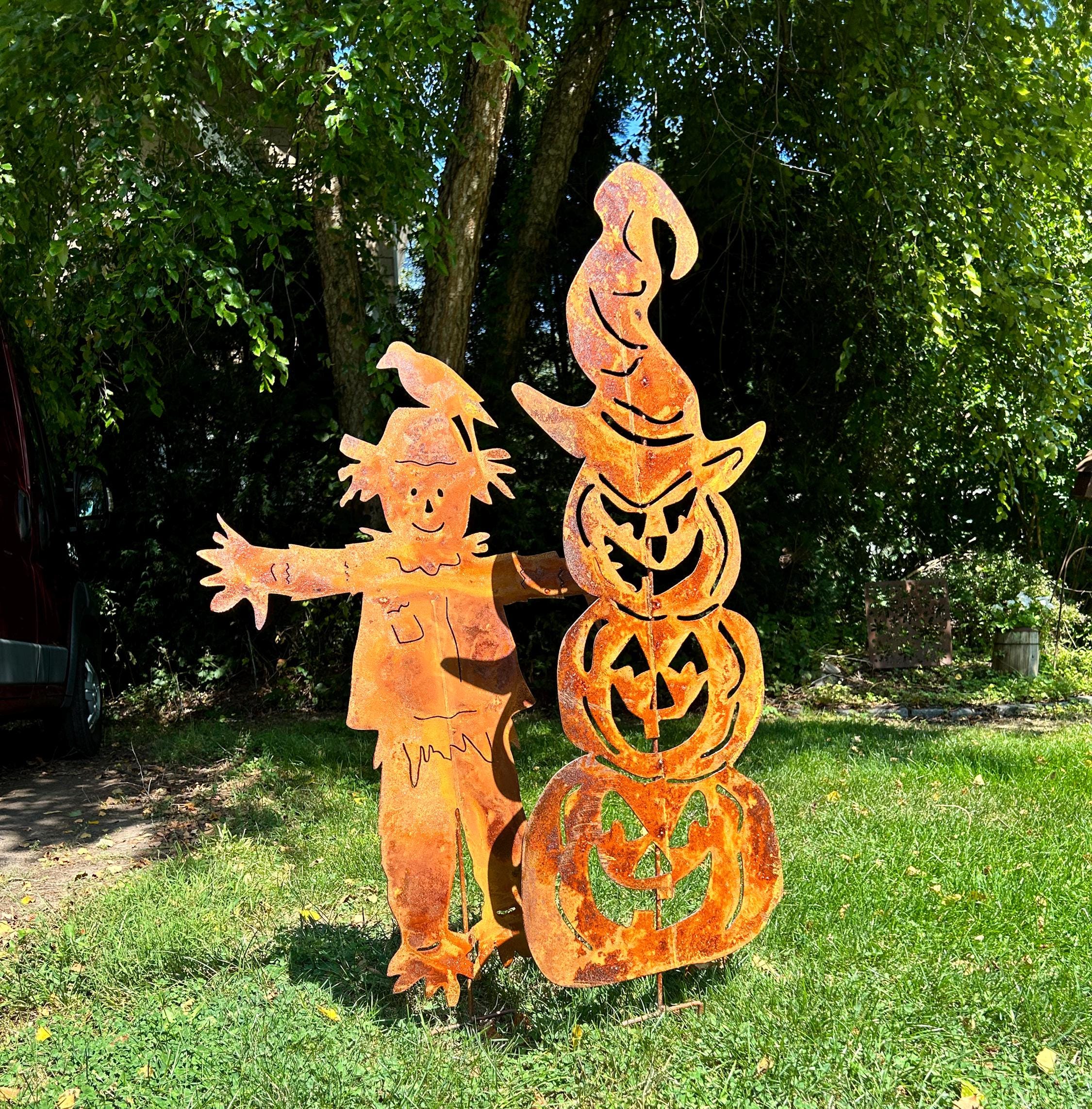 Three Stacked Pumpkins Garden Stake Metal Outdoor Halloween Lawn Decor ...