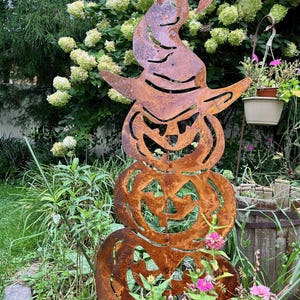 Three Stacked Pumpkins Garden Stake, Halloween Decoration, Jack O ...