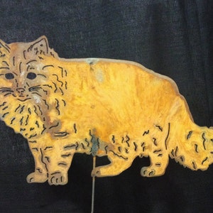 Rustic Metal Long Haired Cat Garden Stake or Wall Art