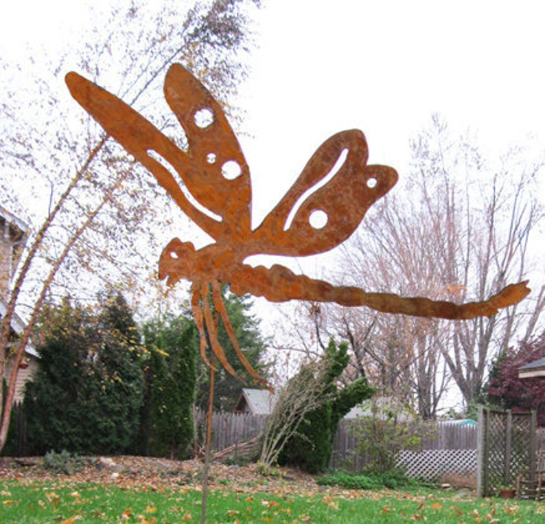 Dragonfly Garden Stake, Outdoor Garden Decor, Metal Garden Yard Art sculpture, Mothers Day Garden Gifts, Dragonfly Wife Gift, Gifts for Mom image 1