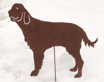 Pieu de jardin de setter anglais : oeuvre d'art commémorative de chien en métal rouillé