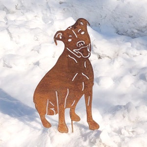 PitBull Garden Statue or Dog Wall Art, Pit bull, Pet Dog Memorial Metal Rust Outdoor Garden Art Decor, Pet Dog Grave Marker, Dog Sign