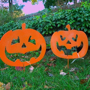 Pumpkin Garden Stake, Jack O Lantern, Outdoor Halloween Decoration ...