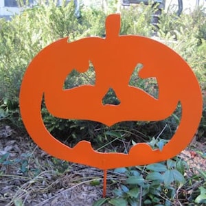 Pumpkin Garden Stake, Outdoor Halloween Decoration, Metal image 1