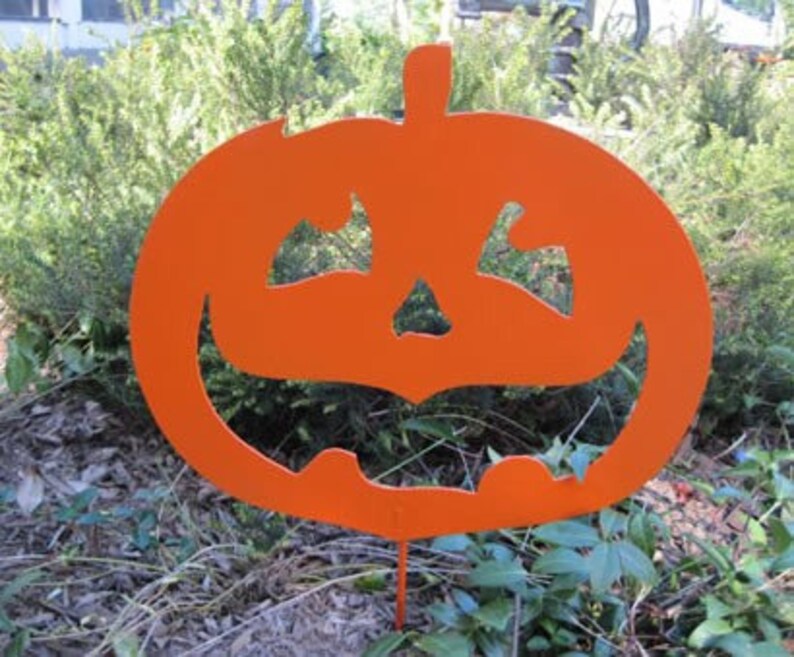 Pumpkin Garden Stake, Outdoor Halloween Decoration, Metal image 1