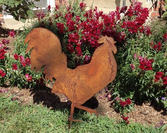 Rooster Garden Stake or Wall Art, Garden Art, Chicken, Hen, Metal, Rust, Lawn Ornament, Gift Idea, Lawn Art, Garden Ornament, Outdoor, Rust