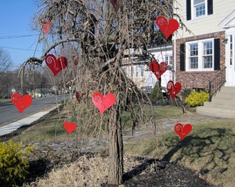 Heart Ornaments (set of 6) / Garden Art, Garden Decoration, Christmas Ornament, Rustic, Metal, Outdoor, Valentine's Day, Hanging, Yard Art