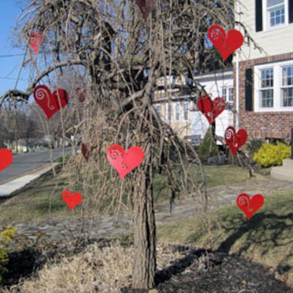 Valentine's Day / Heart Ornaments (set of 12), Garden Art, Garden Decoration, Christmas Ornament, Rustic, Outdoor, Hanging, Yard Art, Art