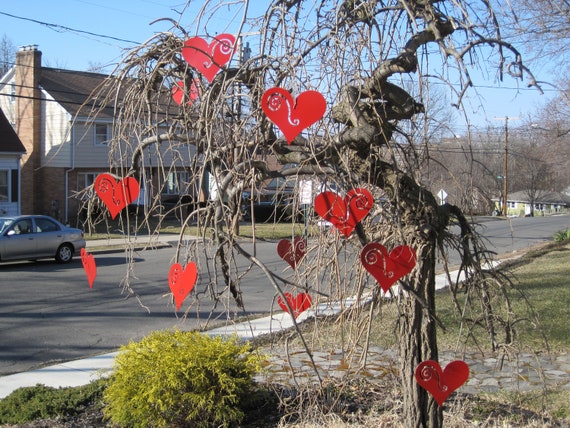 Heart Ornaments (set of 12), Hanging Hearts, Heart Decoration, Valentines Gift Idea