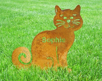 Cat Garden Stake or Wall Art, Grave Marker, Cat lady, Mom Dad, Personalized Cat Lover Gift, Custom Metal Yard Art Sign, Rainbow Bridge Cat