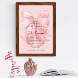 Elegant rosa bandinbjudningsmall Babyshower Canva-mall Coquette Babyshower-inbjudan Canva redigerbar digital nedladdning bild 5