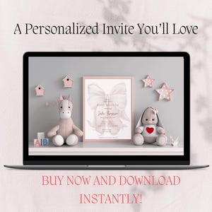Elegant rosa bandinbjudningsmall Babyshower Canva-mall Coquette Babyshower-inbjudan Canva redigerbar digital nedladdning bild 7