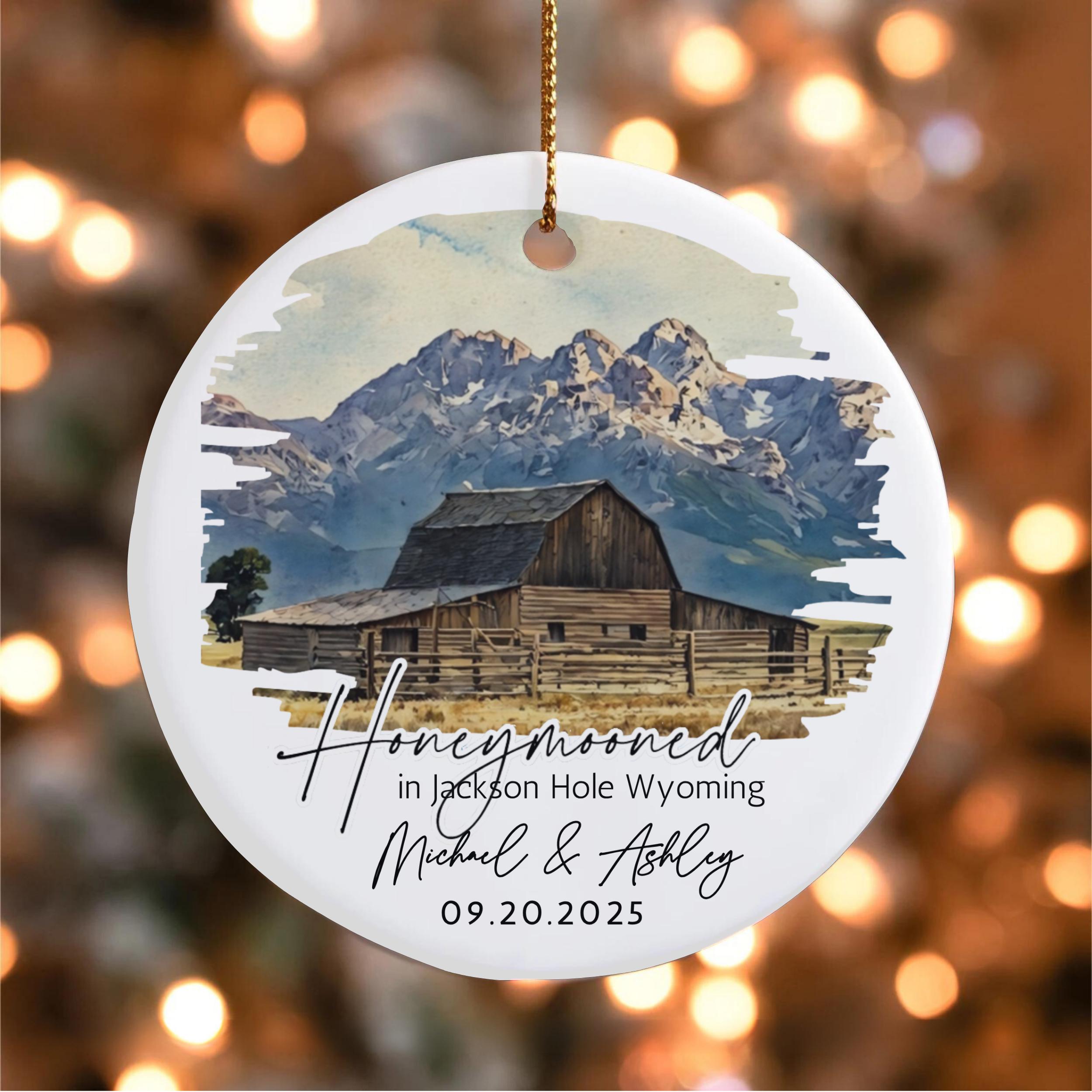Personalized Honeymoon Ornament, Jackson Hole Travel Keepsake, Ceramic…