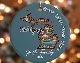 Personalized Michigan State Christmas Ceramic Ornament