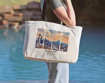Personalized Seattle Travel Tote Bag, Large Canvas Weekender