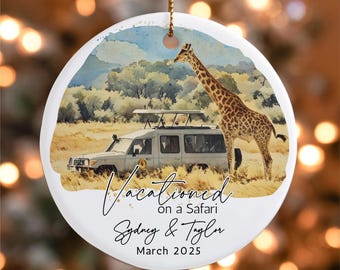 Personalized Safari Watercolor Ceramic Ornament, Vacation Gift
