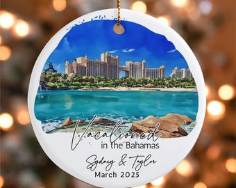 Personalized Bahamas Watercolor Ceramic Ornament, Vacation Gift