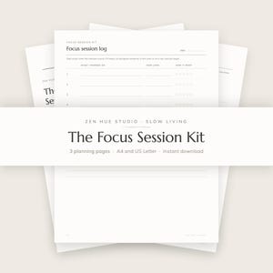 ADHD Focus Planner Printable - Focus Session Log + Gentle Time Blocking - Undated A4 + US Letter PDF (Instant Download)
