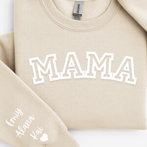 Personalized Mama Sweatshirt with Kid Names on Sleeve, Mothers Day Gift, Birthday Gift for Mom, New Mom Gift, Minimalist Cool Mom Sweater