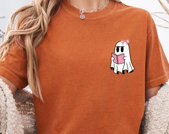 Bookish Ghost Comfort Colors® Shirt, Retro Halloween Tee for Librarians & Readers, Ghost Book Lover Shirt, Teacher Fall Gift, Librarians Tee