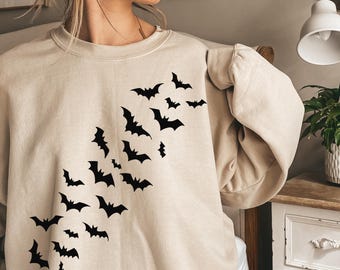 Cute Halloween Bat Sweatshirt, Womens Fall Crewneck, Aesthetic Halloween Sweatshirt, HalloweenSkull Shirt, Fall Graphic Tee, Spooky Season.