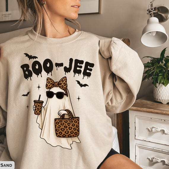 Ghost Boo Jee Sweatshirt, Girly Spooky Season Crewneck, Girly Boo Sweatshirt, Trendy Cozy Fall Pullover for Women, Retro Spooky Season Shirt