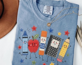 Comfort Colors® Teacher Life Faux Patchwork Shirt, School Supplies Graphic Tee.