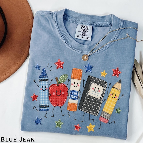 Comfort Colors® Teacher Life Faux Patchwork Shirt, School Supplies Graphic Tee.