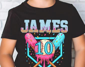 Personalized Baseball Drip Shirt for Kids, Boy Girl Birthday Baseball Shirt,Custom Baseball Drip Tee,Ice Cream Drip Toddler Youth Sport Gift