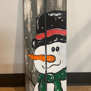 Winter Snowman Painting on Wood