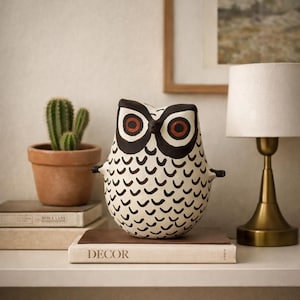 Acoma Pueblo Pottery Owl – Signed RLS Native American Hand Painted Owl