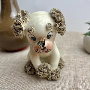 Vintage Lefton Puppy Figurine-Adorable Ceramic Dog with Fly on Nose- Collectible Kitsch Decor MCM Figurine.