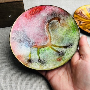 Vintage Brutalist Enamel Copper Plate: Abstract Horse Design, 6&quot;