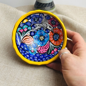 Hand-Painted Talavera Bowl: Floral Bird Design, Colorful Ceramic Dish