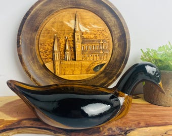 Antique Duck Decoy Wood Look Resin Black Brown Rustic Cabin Decor
