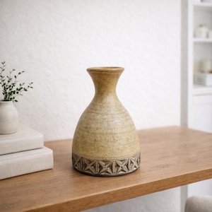 Hal Lasky Mid Century Modernist Pottery Bud Vase, Los Artisanos Geometric signed ceramic