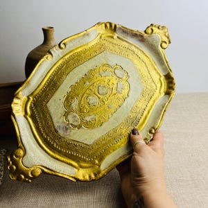 Vintage Italian Florentine Tray – Gold Gilt Toleware Serving Tray – Shabby Chic Rococo Decor – Made in Italy