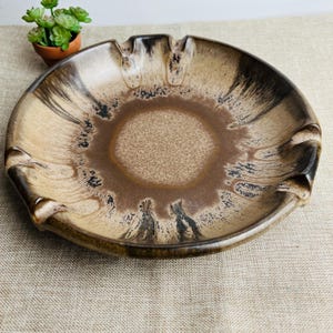 Vintage Blue Mountain Pottery Drip Glaze Bowl | Canadian Pottery Collectible Mid Century Modern Decor | 9.5&quot; Brown Drip GLaze BMP Dish.