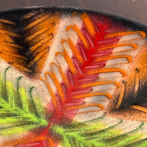 Vintage Copper Enamel Dish | Mid Century Modern Abstract Orange Green Black Bowl | Retro Copper Art Plate 7”