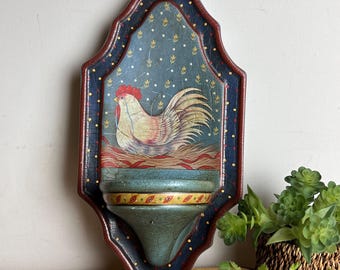 Vintage Rooster Wall Votive Candle Holder | Country Farmhouse Wall Decor | Hand Painted Ceramic | 10.5”