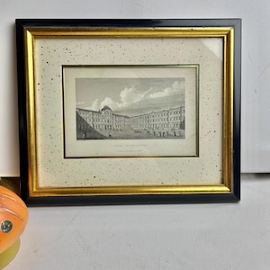 Antique 1828 Engraving “Court of the Louvre” in Gilt Frame | Historic Paris Print
