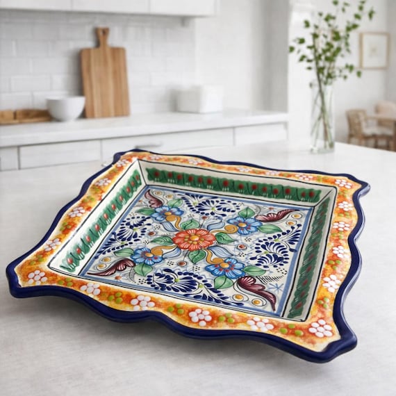 Vintage Talavera Platter | Hand Painted Mexican Ceramic Tray, Folk Art 11.5"